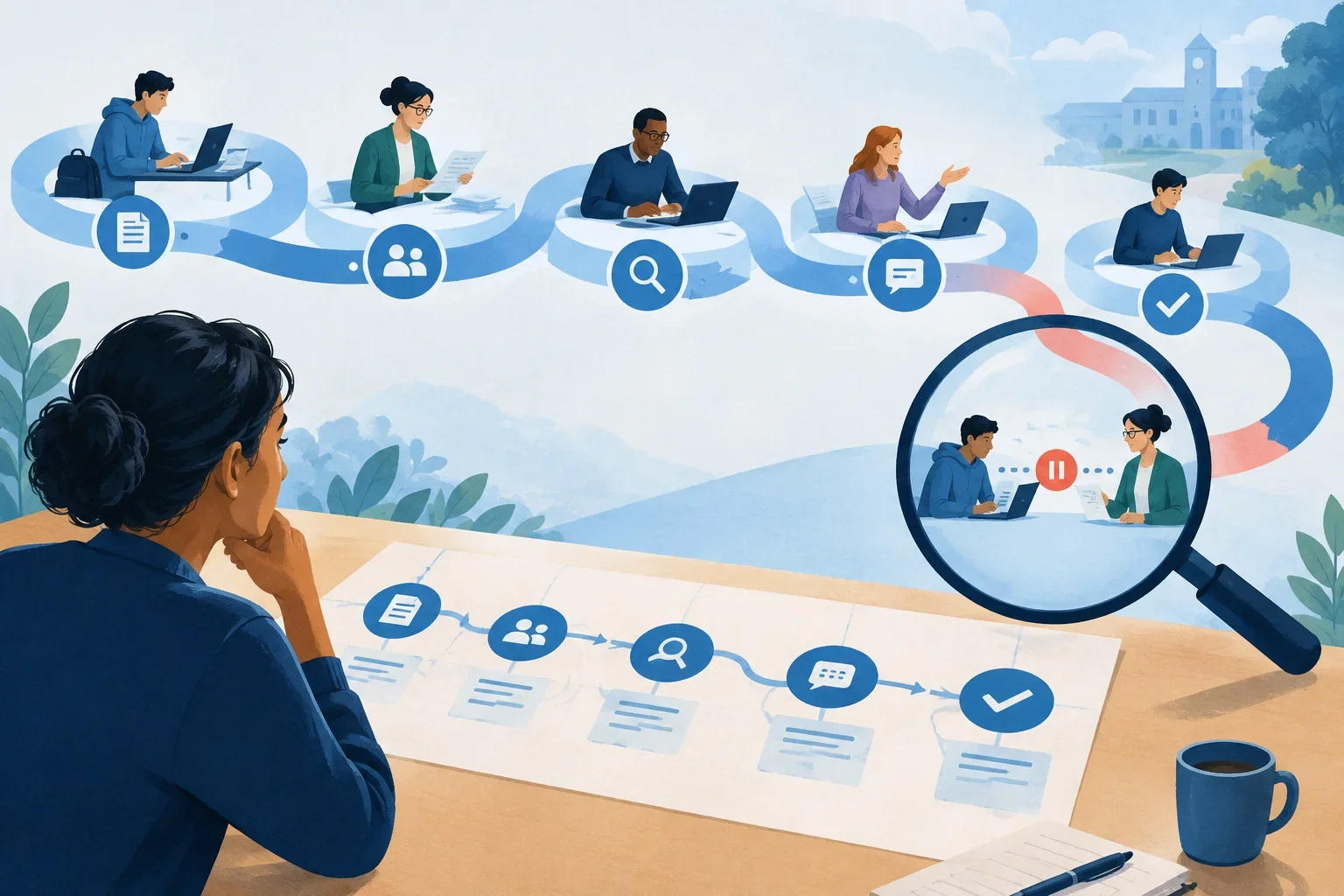 Editorial illustration for Use an assessment journey map to find hand-off gaps